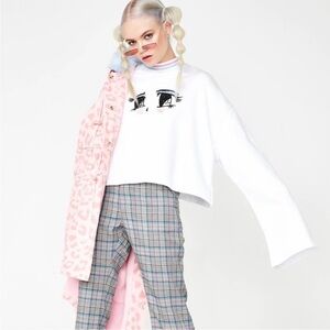Lazy Oaf eye white cropped oversized sweatshirt pastel goth size medium large